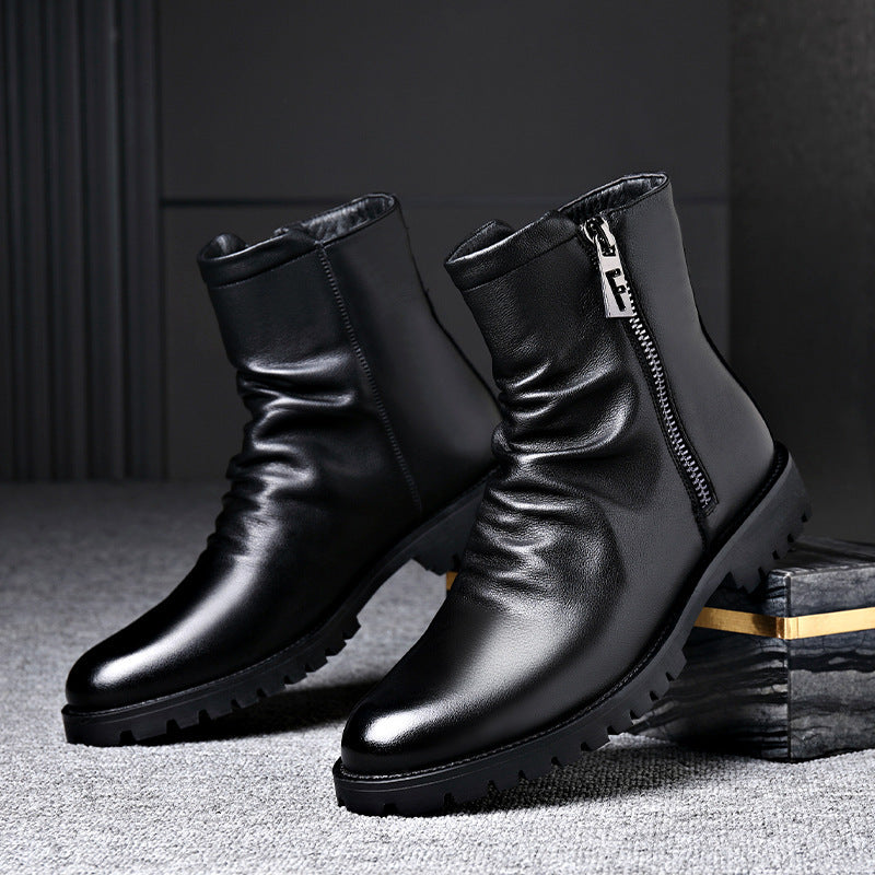 Autumn And Winter British Style Men's Leather Boots High-top Zipper Martin Boots