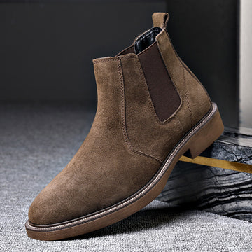 Men's Suede Leather Autumn And Winter New Fleece-lined Pointed Ankle Boots