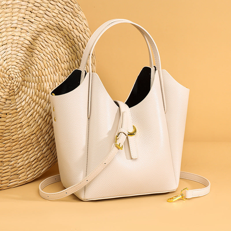 Genuine Leather Women's Large Capacity Hand Holding Bucket Bag