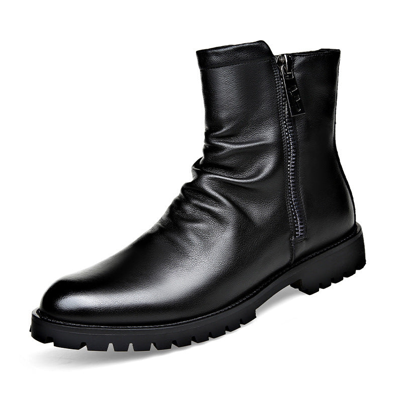 Autumn And Winter British Style Men's Leather Boots High-top Zipper Martin Boots